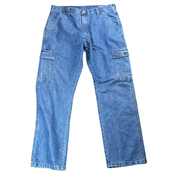 Wrangler Blue Cargo Jeans Denim Relaxed Fit Baggy Skate Pants Mens Size 34x32 - Picture 1 of 9